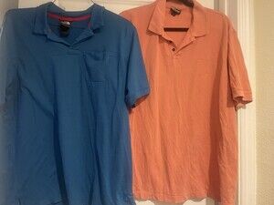 Patagonia /North Face Organic Cotton Polo Shirt Mens L/ XL Peach/Blue